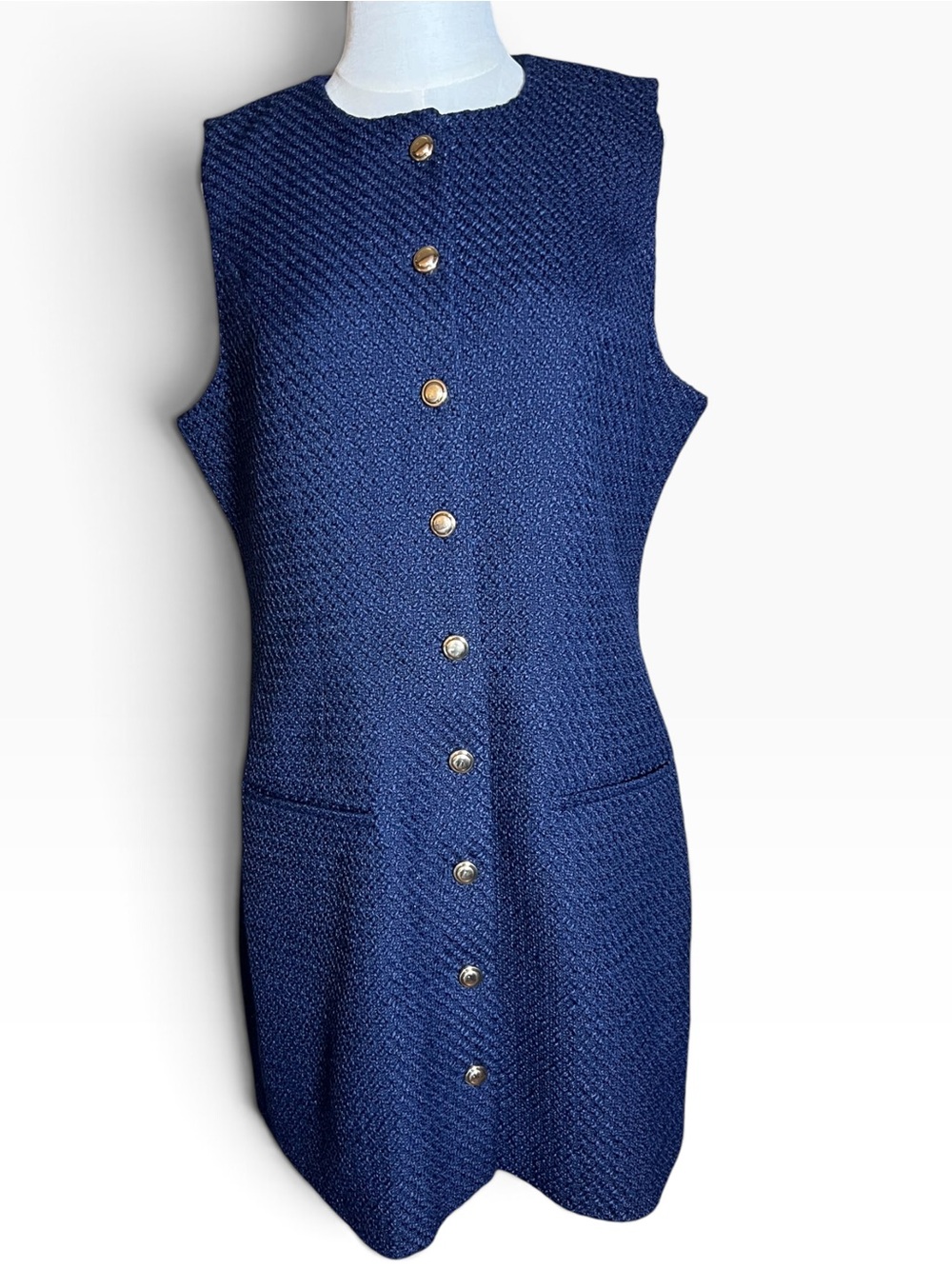 Abercrombie & Fitch Navy Tweed Gold Button Shift Dress Large Preppy Classic